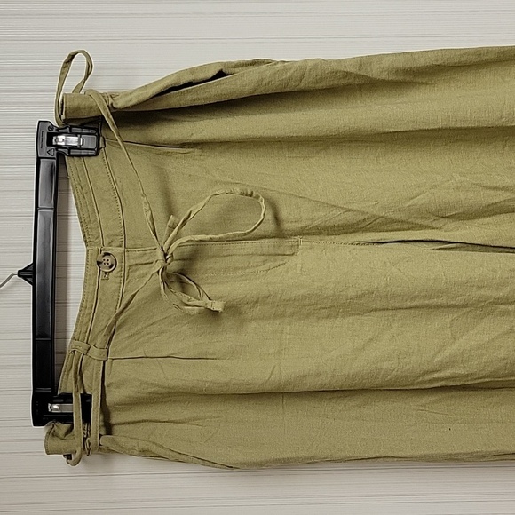 H&M Linen Blend Khaki Pants, Womens Sz 12. New With Tags. Wide Leg - Picture 2 of 6